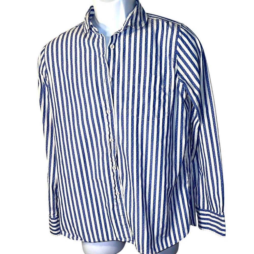 J.Crew boys 8 long sleeve button front blue white stripe star academia preppy